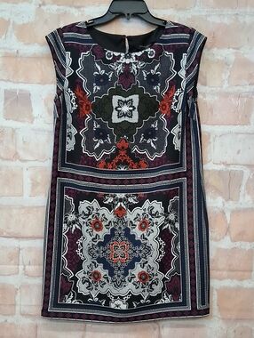 NWT Banana Republic Sleeveless Printed Shift Dress in Black, Plum, and Red